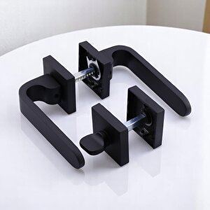 Kapı Kolu Kare Rozetli Wc - Banyo Siyah Ev Kapı Kolları Sağa Sola Uygun Kilitlenebilir 1 Takım