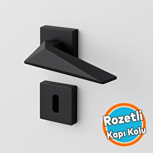 Kare Rozetli Oda Kapı Kolu Siyah Sağa Sola Uygun İç Ev Kapısı Kolları Kilitlenebilir 1 Takım