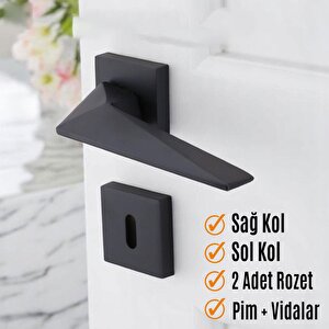 Kare Rozetli Oda Kapı Kolu Siyah Sağa Sola Uygun İç Ev Kapısı Kolları Kilitlenebilir 1 Takım