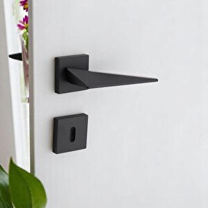 Kare Rozetli Oda Kapı Kolu Siyah Sağa Sola Uygun İç Ev Kapısı Kolları Kilitlenebilir 1 Takım