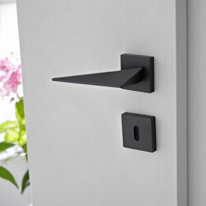 Kare Rozetli Oda Kapı Kolu Siyah Sağa Sola Uygun İç Ev Kapısı Kolları Kilitlenebilir 1 Takım