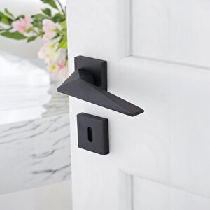 Kare Rozetli Oda Kapı Kolu Siyah Sağa Sola Uygun İç Ev Kapısı Kolları Kilitlenebilir 1 Takım