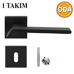 Kare Rozetli Oda Kapı Kolu Mat Siyah Sağa Sola Uygun Ön Arka Oda Kapısı 1 Takım