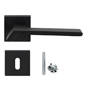 Kare Rozetli Oda Kapı Kolu Mat Siyah Sağa Sola Uygun Ön Arka Oda Kapısı 1 Takım