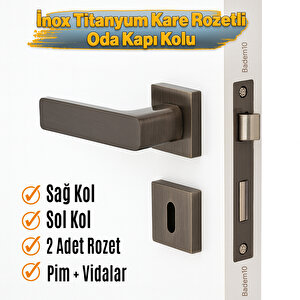 İnox Titanyum Rozetli Oda Tipi Kapı Kolu Sağ Sol Uygun Modern İç Kapı Kilitli 1 Takım