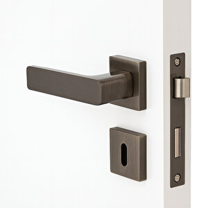 İnox Titanyum Rozetli Oda Tipi Kapı Kolu Sağ Sol Uygun Modern İç Kapı Kilitli 1 Takım