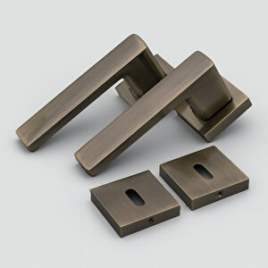 İnox Titanyum Rozetli Oda Tipi Kapı Kolu Sağ Sol Uygun Modern İç Kapı Kilitli 1 Takım