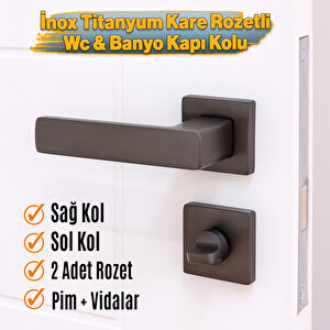 Wc Banyo Tipi Kapı Kolu Rozetli Sağ Sol İnox Titanyum Uygun Modern İç Kapı Kilitli 1 Takım