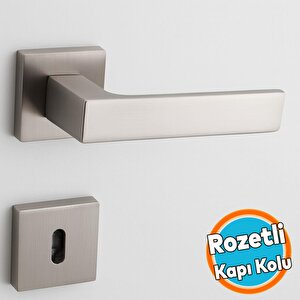 Oda Kapı Kolu Kare Rozetli İnox Sağa Sola Uygun İç Dış Ev Oda Kapısı Kilitlenebilir 1 Takım