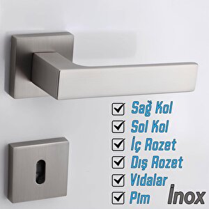 Oda Kapı Kolu Kare Rozetli İnox Sağa Sola Uygun İç Dış Ev Oda Kapısı Kilitlenebilir 1 Takım