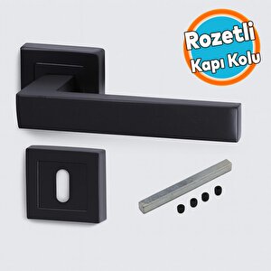 Kare Rozetli Oda Kapı Kolu Mat Siyah Metal Sağa Sola Uygun (1 Takim)