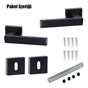 Kare Rozetli Oda Kapı Kolu Mat Siyah Metal Sağa Sola Uygun (1 Takim)