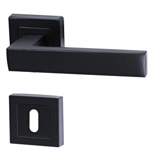 Kare Rozetli Oda Kapı Kolu Mat Siyah Metal Sağa Sola Uygun (1 Takim)