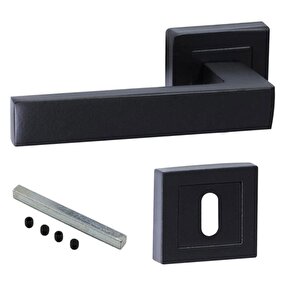 Kare Rozetli Oda Kapı Kolu Mat Siyah Metal Sağa Sola Uygun (1 Takim)
