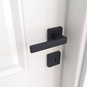 Kare Rozetli Oda Kapı Kolu Mat Siyah Metal Sağa Sola Uygun (1 Takim)