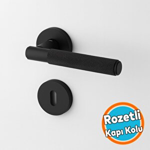 Mat Siyah Oda Tipi Kapı Kolu Rozetli Sağ Sol Uygun Modern İç Kapı Kilitli 1 Takım