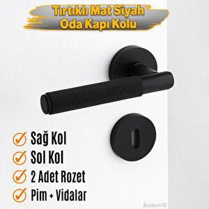Mat Siyah Oda Tipi Kapı Kolu Rozetli Sağ Sol Uygun Modern İç Kapı Kilitli 1 Takım