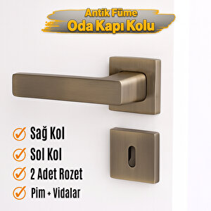 Oda Tipi Kapı Kolu Rozetli Antik Füme Sağ Sol Uygun Modern İç Kapı Kilitli 1 Takım