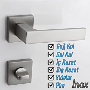 Wc-banyo Kapı Kolu Kare Rozetli İnox Sağa Sola Uygun İç Dış Kapısı Kilitlenebilir 1 Takım