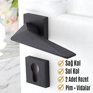 Kapı Kolu Siyah Kare Rozetli Sağa Sola Uygun Ev Kapı Kolları Kilitlenebilir 1 Takım Yale Kapı Kolu
