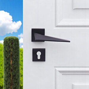 Kapı Kolu Siyah Kare Rozetli Sağa Sola Uygun Ev Kapı Kolları Kilitlenebilir 1 Takım Yale Kapı Kolu