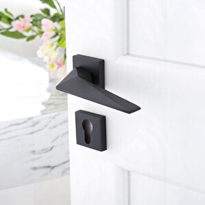 Kapı Kolu Siyah Kare Rozetli Sağa Sola Uygun Ev Kapı Kolları Kilitlenebilir 1 Takım Yale Kapı Kolu