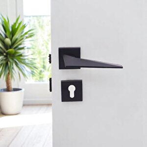 Kapı Kolu Siyah Kare Rozetli Sağa Sola Uygun Ev Kapı Kolları Kilitlenebilir 1 Takım Yale Kapı Kolu