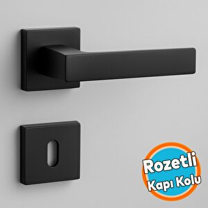 Oda Kapı Kolu Siyah Kare Rozetli Sağa Sola Uygun İç Dış Ev Oda Kapısı Kilitlenebilir 1 Takım