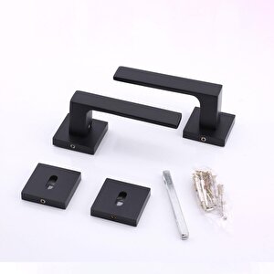 Oda Kapı Kolu Siyah Kare Rozetli Sağa Sola Uygun İç Dış Ev Oda Kapısı Kilitlenebilir 1 Takım