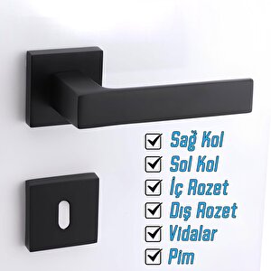 Oda Kapı Kolu Siyah Kare Rozetli Sağa Sola Uygun İç Dış Ev Oda Kapısı Kilitlenebilir 1 Takım