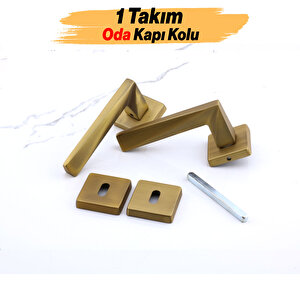 Oda Kapı Kolu Kare Rozetli Antik Sarı Sürgülü Ve Çelik Kapı Kulpu Uyumlu Sağ Sol Uygun Kolları