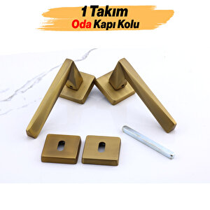 Oda Kapı Kolu Kare Rozetli Antik Sarı Sürgülü Ve Çelik Kapı Kulpu Uyumlu Sağ Sol Uygun Kolları