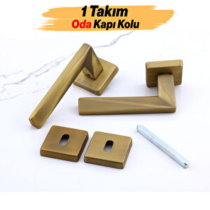 Oda Kapı Kolu Kare Rozetli Antik Sarı Sürgülü Ve Çelik Kapı Kulpu Uyumlu Sağ Sol Uygun Kolları