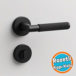 Wc Banyo Tipi Mat Siyah Kapı Kolu Rozetli Sağ Sol Uygun Modern İç Kapı Kilitli 1 Takım