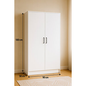 Mdf 2 Kapaklı Yüklük Dolap | 180×90×50 Cm | Beyaz – Çok Amaçlı Gardrop