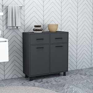 Merva Çamaşır Sepetli Banyo Dolabı Antrasit