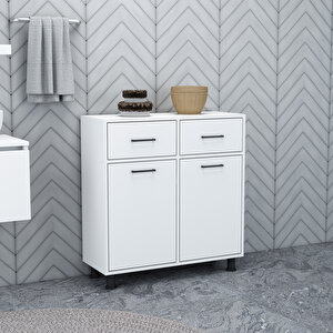 Merva Çamaşır Sepetli Banyo Dolabı Beyaz