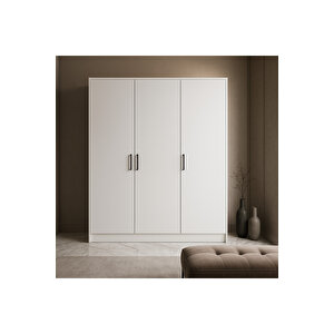%100 Mdf 3 Kapaklı Yüklük Dolap | 180x135x50 Cm | Beyaz – Modern Çok Amaçlı Gardrop