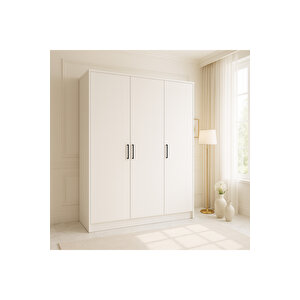 %100 Mdf 3 Kapaklı Yüklük Dolap | 180x135x50 Cm | Beyaz – Modern Çok Amaçlı Gardrop