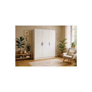%100 Mdf 3 Kapaklı Yüklük Dolap | 180x135x50 Cm | Beyaz – Modern Çok Amaçlı Gardrop