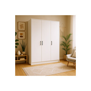 %100 Mdf 3 Kapaklı Yüklük Dolap | 180x135x50 Cm | Beyaz – Modern Çok Amaçlı Gardrop
