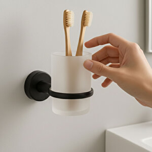 Diş Fırçalık Plastik Hazneli Banyo Wc Duvara Monte Vidalı Dübel Dahil Siyah Tekli Aksesuar