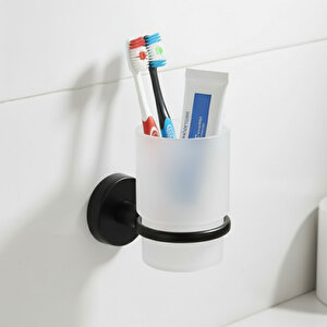 Diş Fırçalık Plastik Hazneli Banyo Wc Duvara Monte Vidalı Dübel Dahil Siyah Tekli Aksesuar