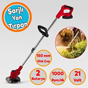 Yan Tırpan Elektrikli Şarjlı Çim Ot Biçme Kesme Rodex Rdx9022 Li-on Çift Batarya Akülü 150 Mm Disk