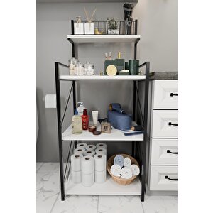 4 Katlı Banyo Rafı,metal Çerçeveli Ahşap Raflı Çok Amaçlı Organizer,temizlik Malzemesi Düzenleyici