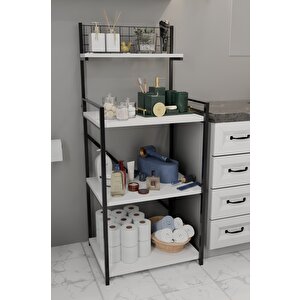 4 Katlı Banyo Rafı,metal Çerçeveli Ahşap Raflı Çok Amaçlı Organizer,temizlik Malzemesi Düzenleyici