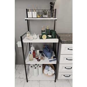 4 Katlı Banyo Rafı,metal Çerçeveli Ahşap Raflı Çok Amaçlı Organizer,temizlik Malzemesi Düzenleyici