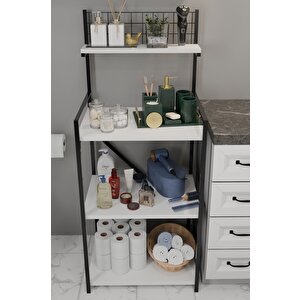 4 Katlı Banyo Rafı,metal Çerçeveli Ahşap Raflı Çok Amaçlı Organizer,temizlik Malzemesi Düzenleyici