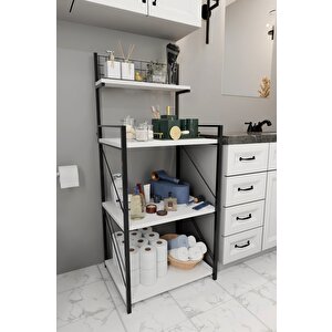 4 Katlı Banyo Rafı,metal Çerçeveli Ahşap Raflı Çok Amaçlı Organizer,temizlik Malzemesi Düzenleyici