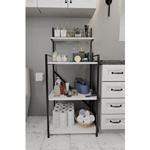 Steel Design 4 Katlı Banyo Rafı,metal Çerçeveli Ahşap Raflı Çok Amaçlı Organizer,temizlik Malzemesi Düzenleyici